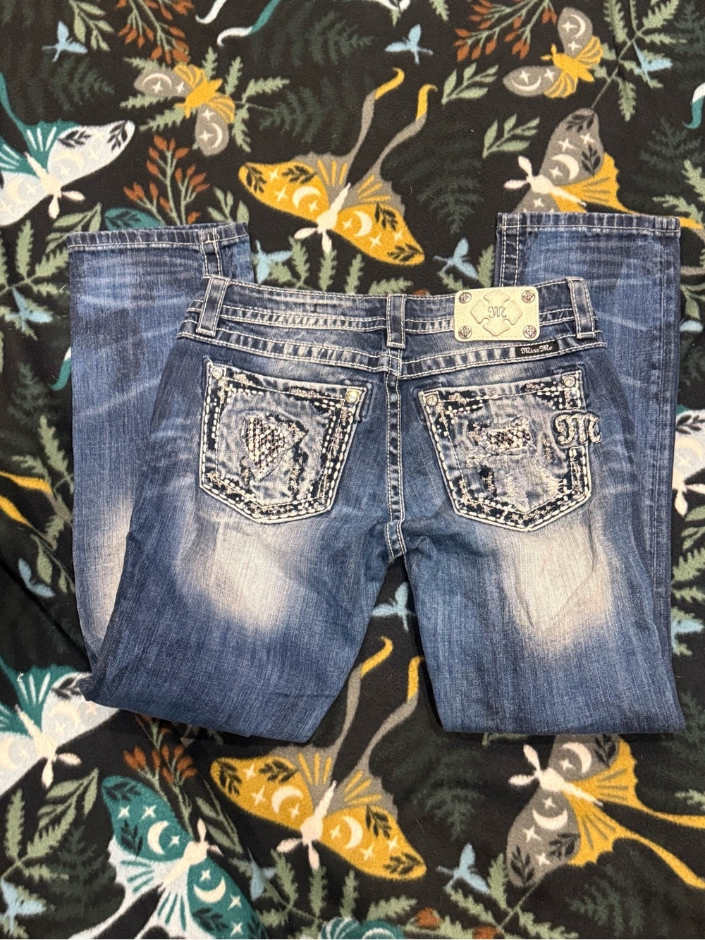Miss Me Signature Cuffed Straight Jeans Acid Wash Distressed Stretch Size 29